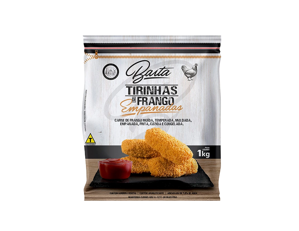 TIRINHAS DE FRANGO EMPANADAS CONGELADAS BAITA 1 KG (CX 10 PCT)